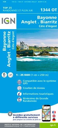Carte IGN TOP 25 1344 OT - Bayonne - Anglet - Biarritz